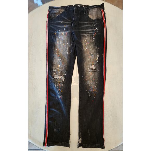 Kilogram Black Wash Denim Jeans Splattered Paint SZ 38 - Picture 2 of 13